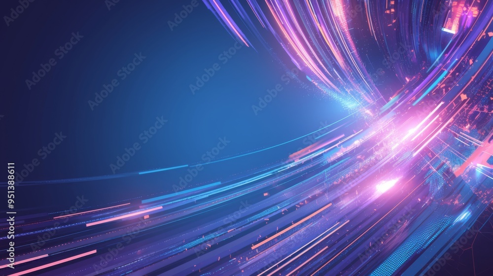 Poster optical data concept with glowing lines on dark background. high-speed data transmission enabled by 