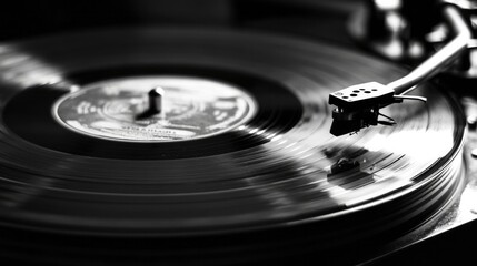 A close-up of a dusty vinyl record on a turntable, with the needle about to drop into the groove