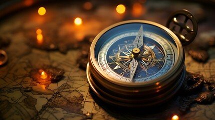 a compass on a map. 