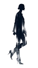 Avant Garde Fashion Silhouette Against Vibrant Urban Cityscape