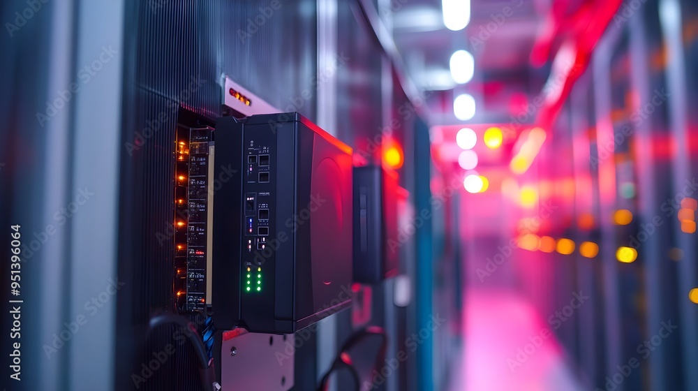 Poster sleek and efficient power supply unit installed in a contemporary data center highlighting the advan