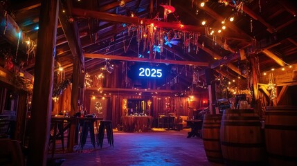 Vibrant New Year's Eve Celebration in a Rustic Barn Setting