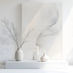 Chic Minimalist Ecommerce Product Display with Organic Ceramic Vases on White Background