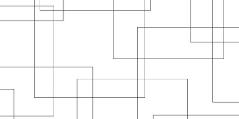Geometric white background with black rectangle shape strokes lines pattern texture. seamless random chaotic digital line business concept. abstract black stroke lines vector background.