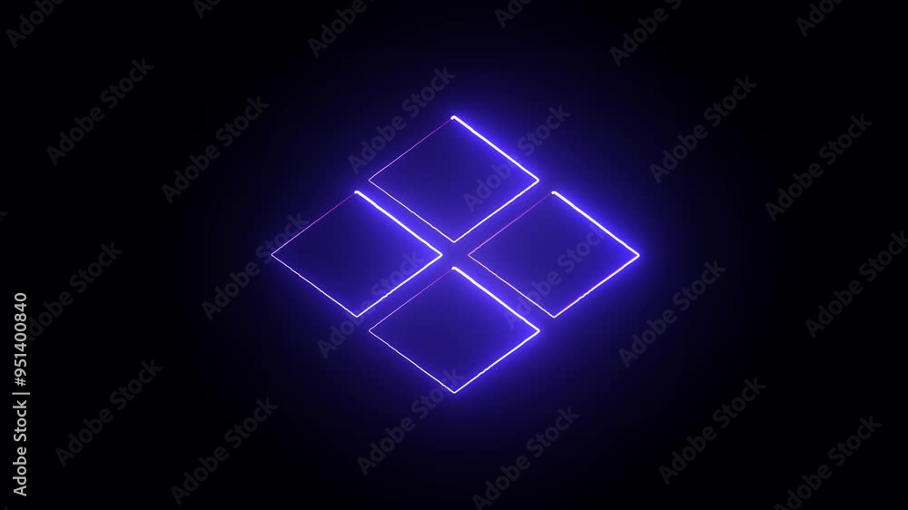 Poster abstract cube background. neon square shape line icon animation, neon square frame icon, neon square