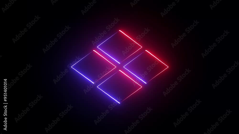 Poster neon square shape line icon animation, neon square frame icon, neon square sign icon. computer windo