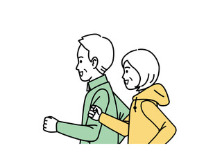ジョギングをする老夫婦のイラスト