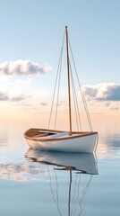 Cozy Sailboat Rocking on a Tranquil Lake with Wispy Clouds and Gentle Breeze