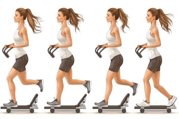 Woman running on treadmill, exercising for fitness and healthy lifestyle
