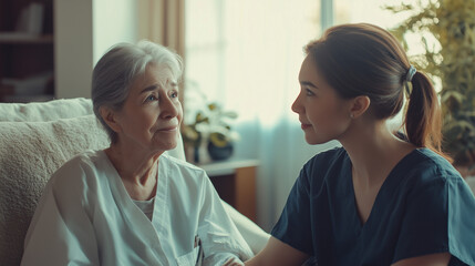 Obraz premium Nurses provide health care support to elderly women, Ai generated images