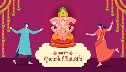 Ganesh Chaturthi Illustration with Lord Ganesha and Celebratory Dance