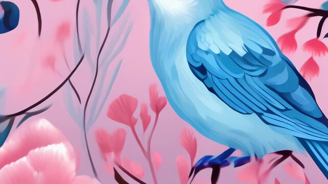 A vibrant blue bird perched among blooming flowers, showcasing nature's beauty in spring