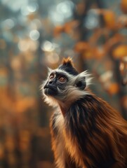 Obraz premium Detailed view of a Colobus monkey, Colobus guereza, in a forest setting