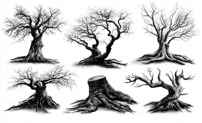 A collection of twisted tree roots, perfect for Halloween-themed designs, spooky decorations, or eerie illustrations, with copy space.