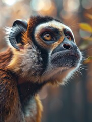 Guenon Monkey Close Up Portrait in Forest