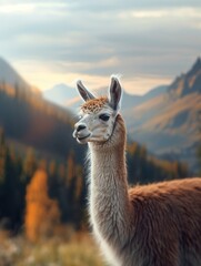 Fototapeta premium Vicugna, Alpaca, South American Camelid Close Up in the Wild