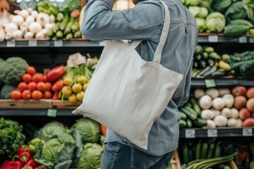 Tote bag mockup man person market.