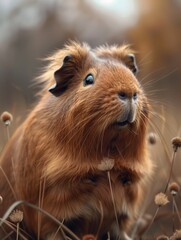 Fototapeta premium Guinea Pig, Cavy in Grassland Close Up Portrait