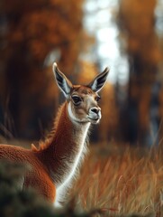 Obraz premium Guanaco Close Up in Grassland Setting