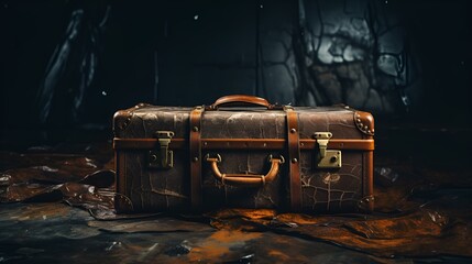 Fototapeta premium a brown suitcase on a table. 