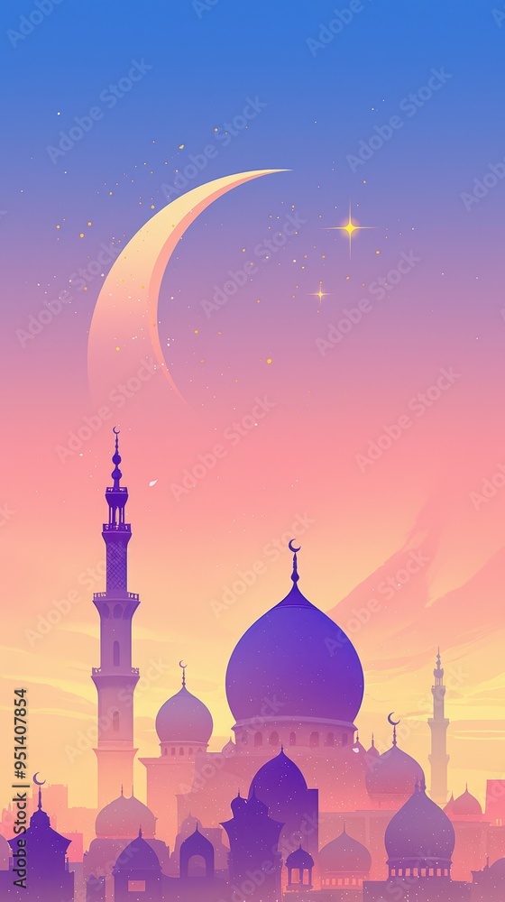 Wall mural Illustration of mosque background. Ramadan Kareem background
