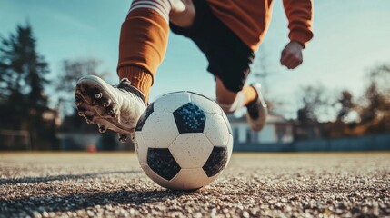 Soccer player's feet on ball