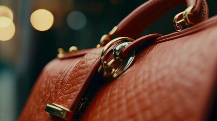 Close-up of a Red Leather Handbag with Gold Hardware