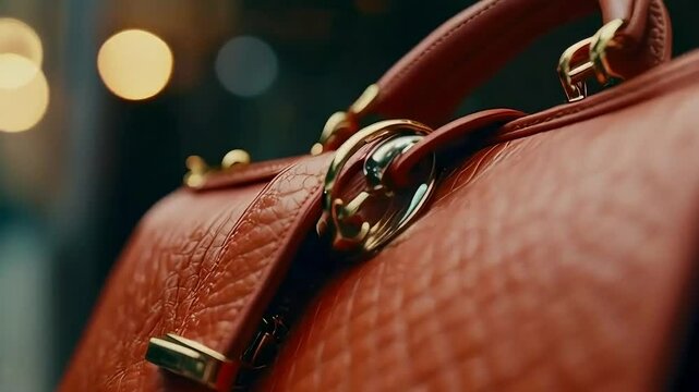 Close-up of a Red Leather Handbag with Gold Hardware