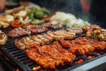 Korean barbeque, grilling meat , Korean food