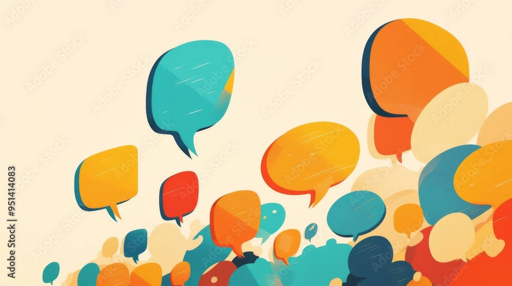 Poster continuous one-line art speech bubble, minimalist vector illustration for dialogue, with copy space 