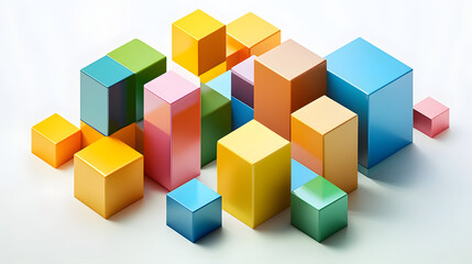 Obraz premium Farbige 3D-Würfel auf weißem Hintergrund