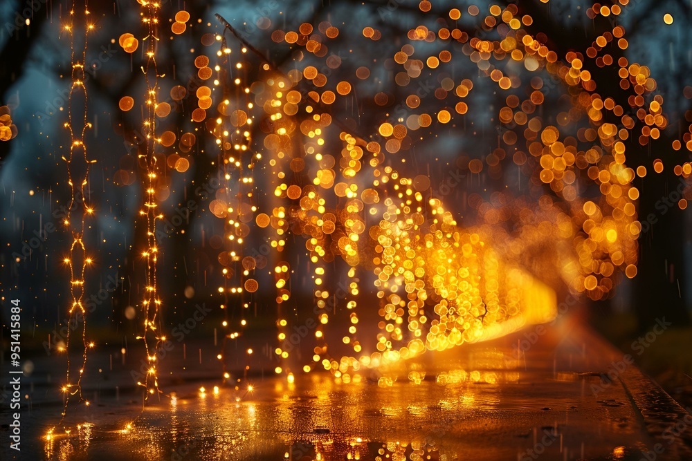 Poster a row of lights from a tree.