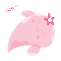 Cute Kawaii Pink Halloween Ghost Cartoon Perfect for adding some spooky fun to your designs. Get into the Halloween spirit with this flat vector illustration.