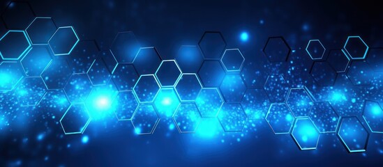 Abstract Blue Hexagon Pattern with Glowing Lights