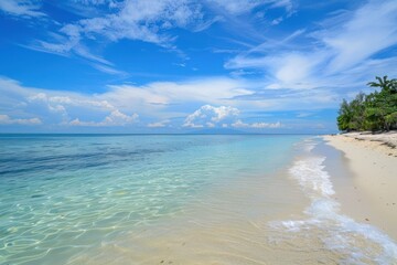 Fototapeta premium Tropical beach with clear water and blue sky. Summer vacation and relaxation concept.