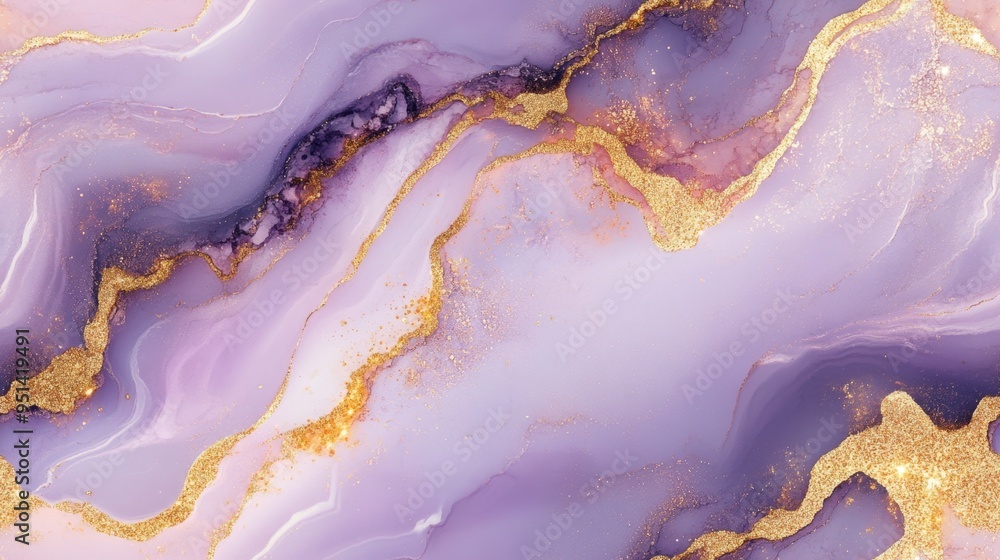 Wall mural Abstract purple and gold marble texture background with fluid art design. Perfect for elegant and luxurious themes.