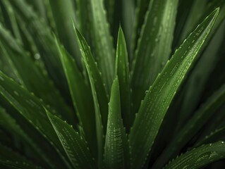 Fototapeta premium Close-up of agave leaves showcasing their sharp, detailed textures and vibrant green hues, perfect for botanical and nature stock photos.