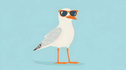 A cartoon seagull wearing sunglasses.
