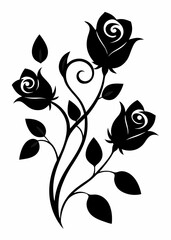 Fototapeta premium Elegant Black and White Floral Design with Detailed Rose Silhouettes and Swirling Vines