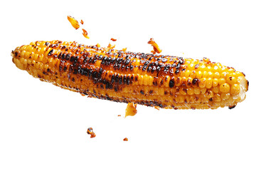 Fototapeta premium Charred Grill Corn on the Cob, mid-air, spice crumbles