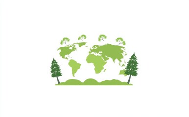 Eco-friendly vector logo of green Earth with trees,   global map for environmental protection action day.