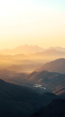 Majestic Mountain Landscape at Golden Hour with Serene Valleys and Winding Rivers