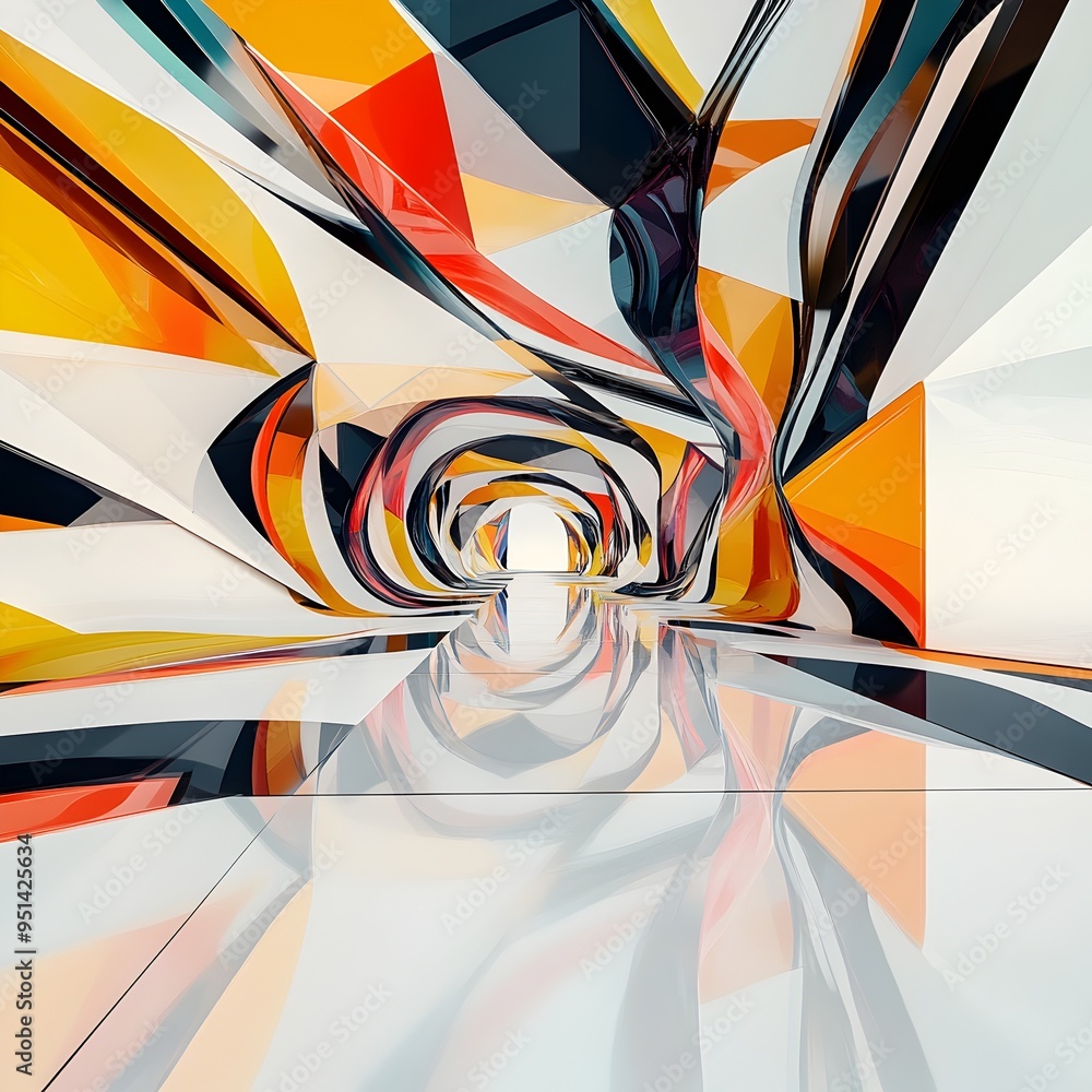 Poster mesmerizing kaleidoscopic art display vibrant geometric shapes and dynamic lines in a modern museum 