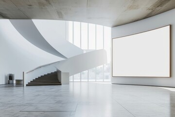 Modern museum entry building architecture staircase.