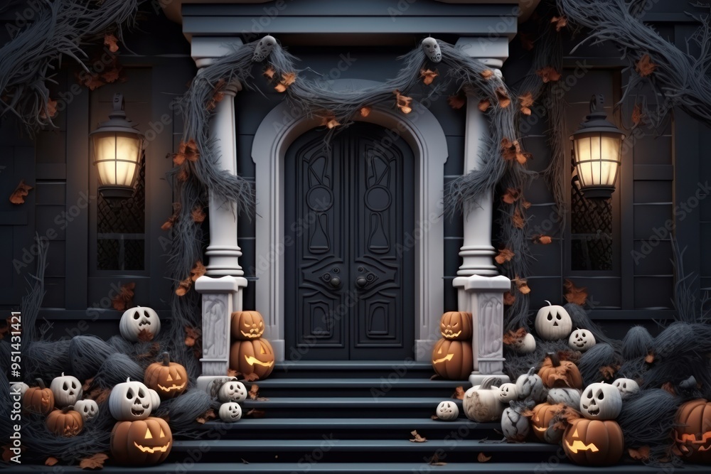 Poster Spooky Halloween decorated house