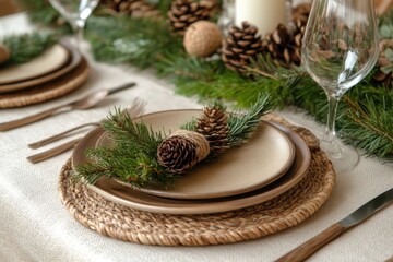 Rustic Christmas Table Setting with Greenery and Handmade Decorations, Festive Holiday Table Decor Ideas