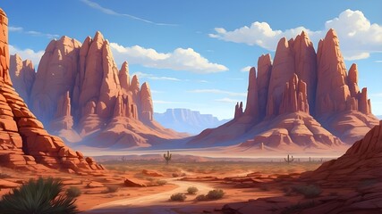 "Step into a world of wonder and awe as the AI transforms your concept into a stunning panoramic view of the Arizona desert. Marvel at the towering red rock formations and the vast expanse of blue sky