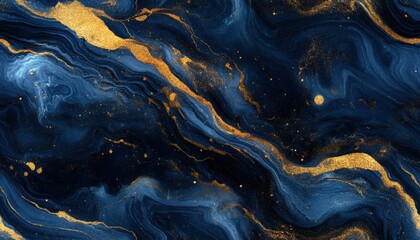Obraz premium Seamless marble pattern in dark blue with gold accents, [Abstract Background Marble], [Regal and sophisticated]