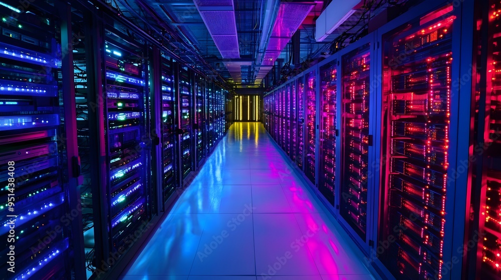 Poster photograph showcasing load balancers managing and optimizing network traffic flow in a data center e