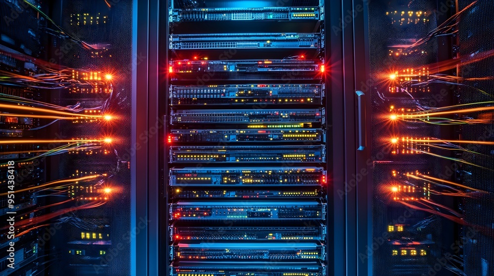 Poster meticulously arranged network switch cluster powering a high performance data center infrastructure 